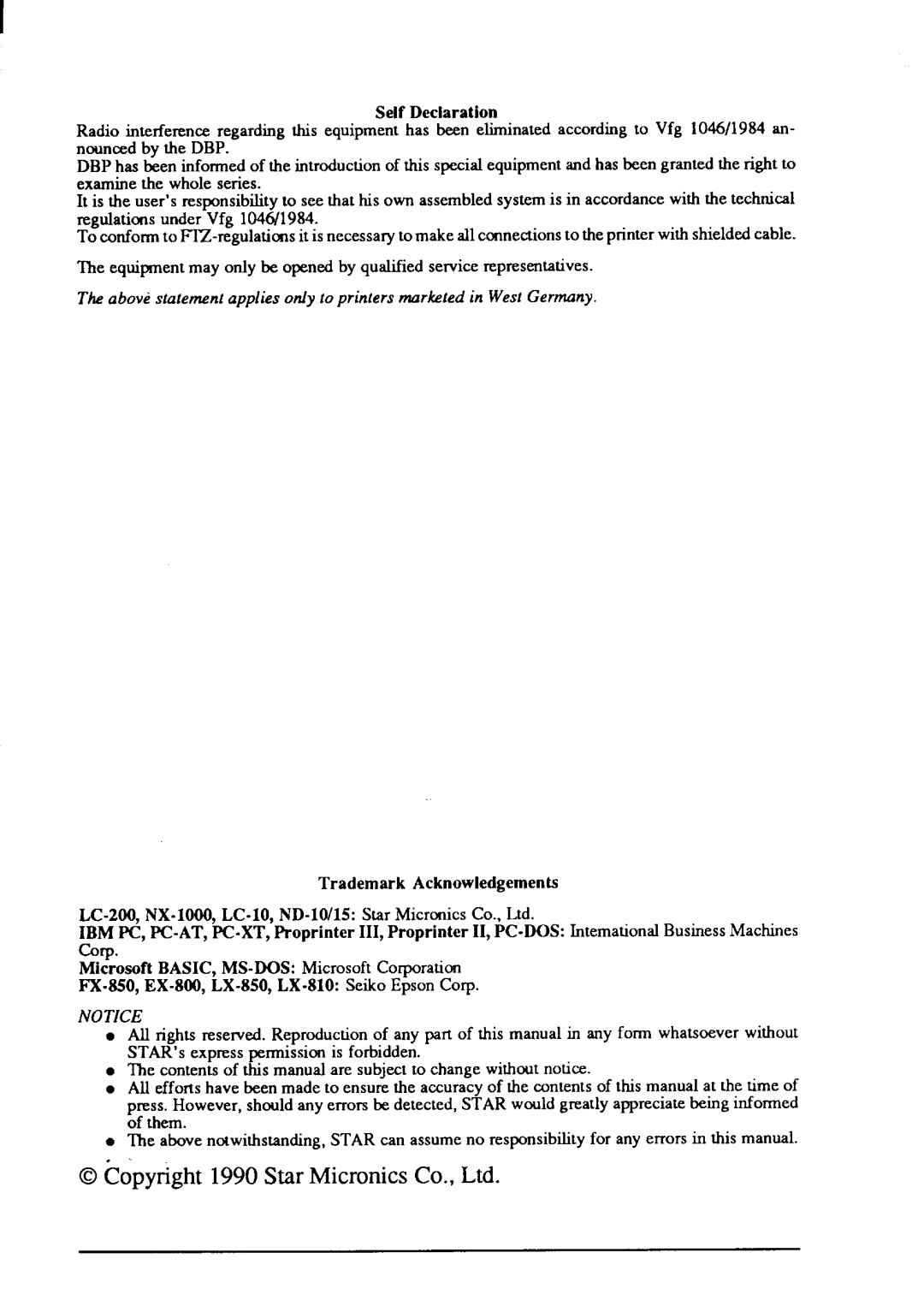 Star Micronics LC-200 user manual 