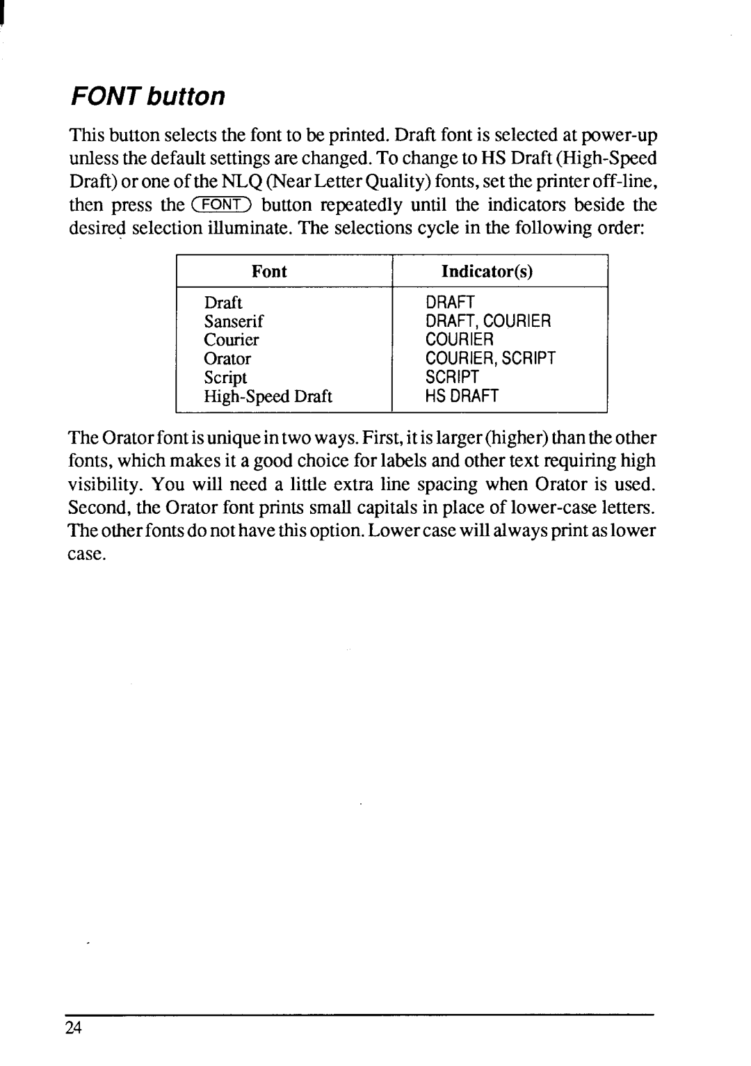 Star Micronics LC-200 user manual Font button 