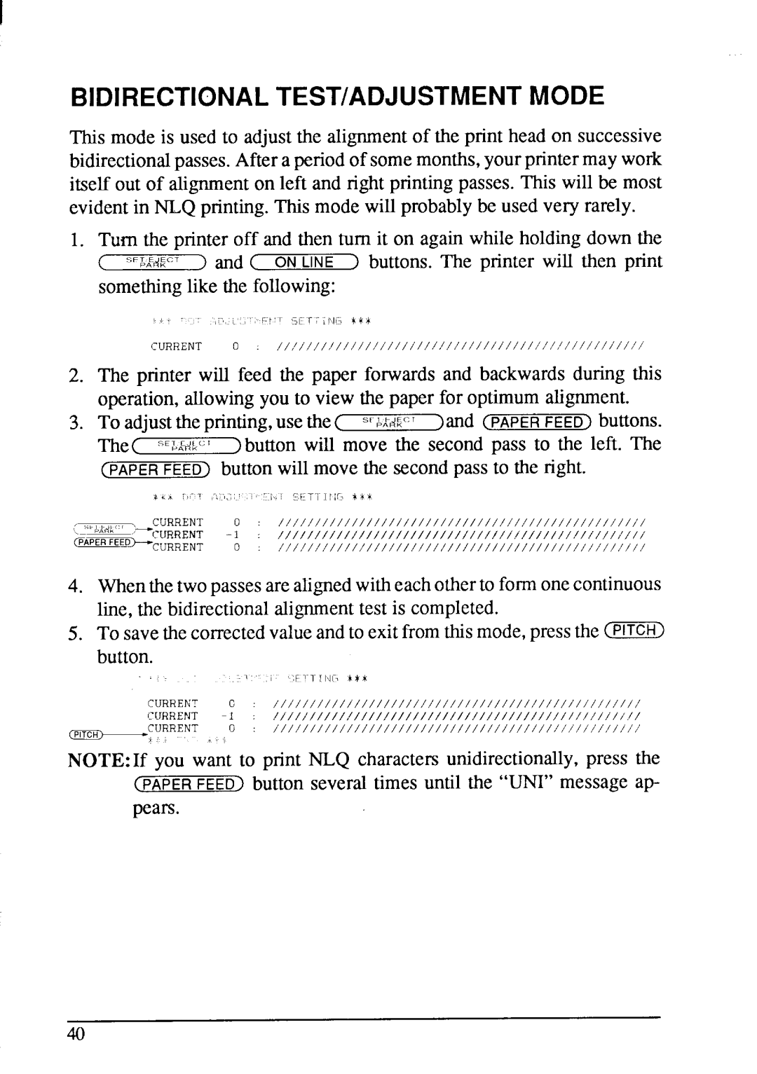 Star Micronics LC-200 user manual Bidirectional TEST/ADJUSTMENT Mode 