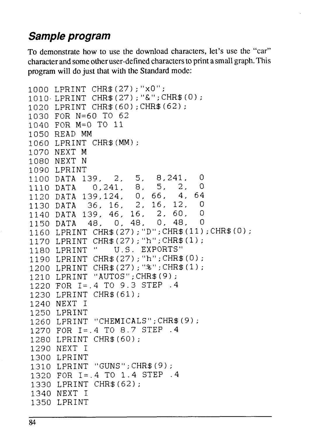 Star Micronics LC-200 user manual Sampleprogram, Lprint U.S. Exportsm 