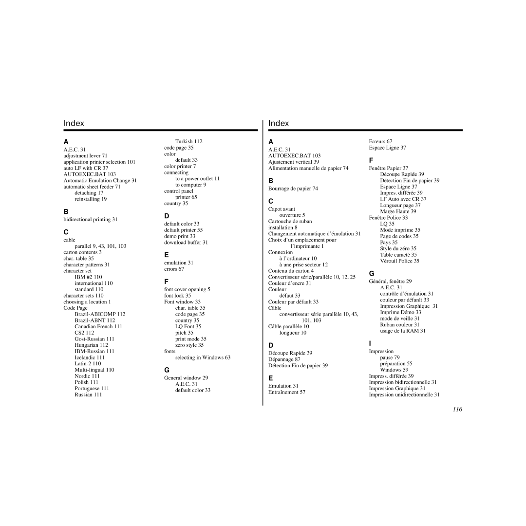 Star Micronics LC-240C user manual Index 