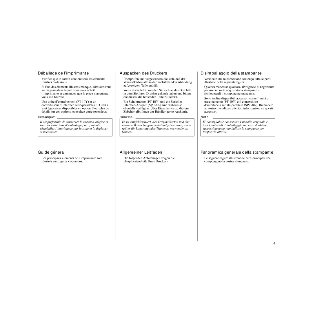 Star Micronics LC-240C Déballage de l’imprimante, Guide général, Auspacken des Druckers, Allgemeiner Leitfaden 