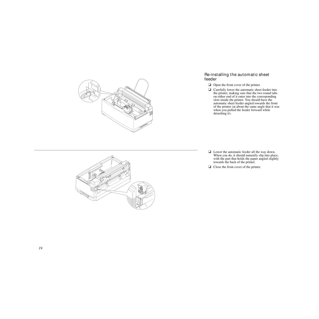 Star Micronics LC-240C user manual Re-installing the automatic sheet feeder 