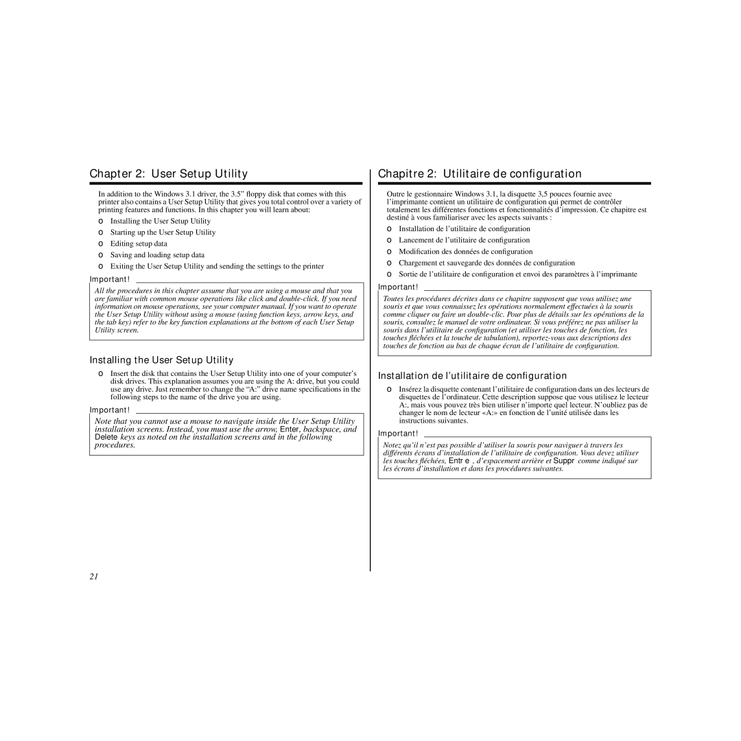 Star Micronics LC-240C user manual Chapitre 2 Utilitaire de conﬁguration, Installing the User Setup Utility 