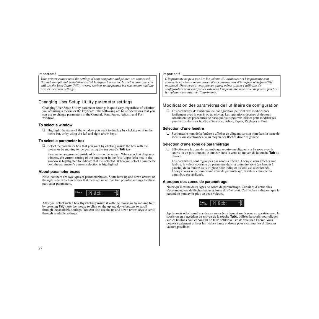 Star Micronics LC-240C user manual Changing User Setup Utility parameter settings 