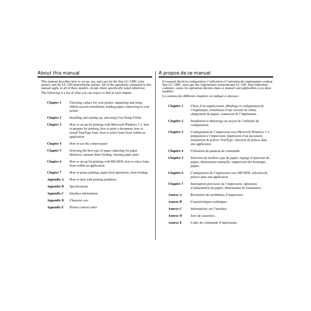 Star Micronics LC-240C user manual About this manual, Propos de ce manuel 