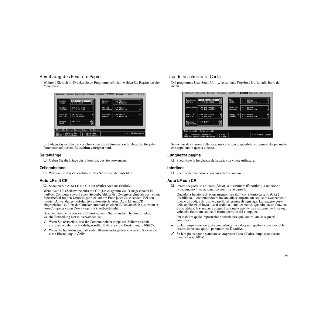 Star Micronics LC-240C user manual Benutzung des Fensters Papier, Uso della schermata Carta 