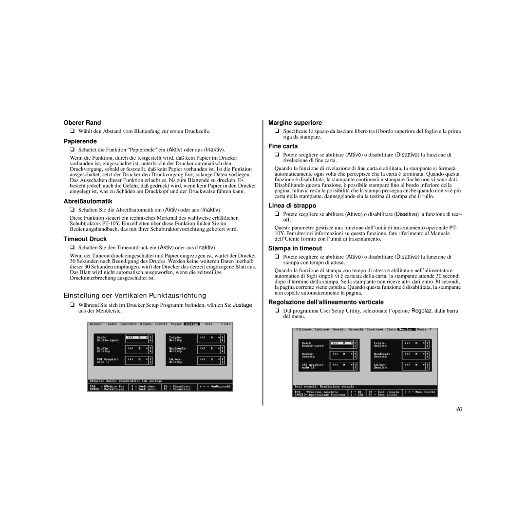 Star Micronics LC-240C user manual Einstellung der Vertikalen Punktausrichtung 