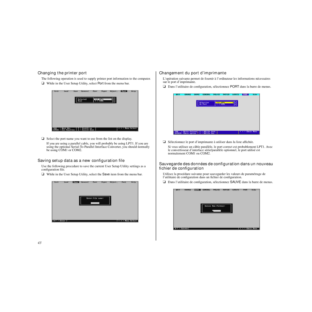 Star Micronics LC-240C user manual Changing the printer port, Saving setup data as a new conﬁguration ﬁle 