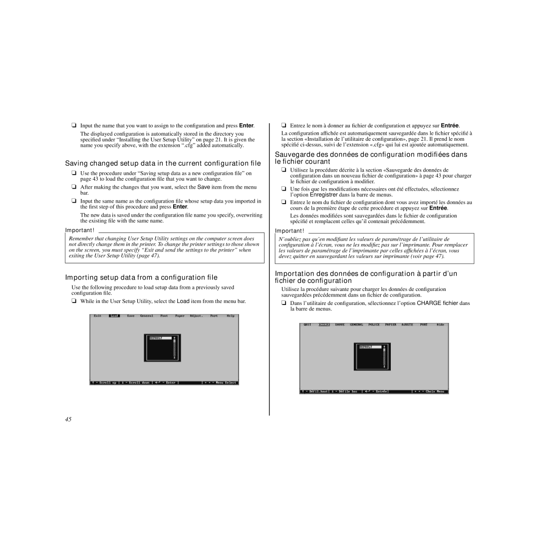 Star Micronics LC-240C user manual Saving changed setup data in the current conﬁguration ﬁle 