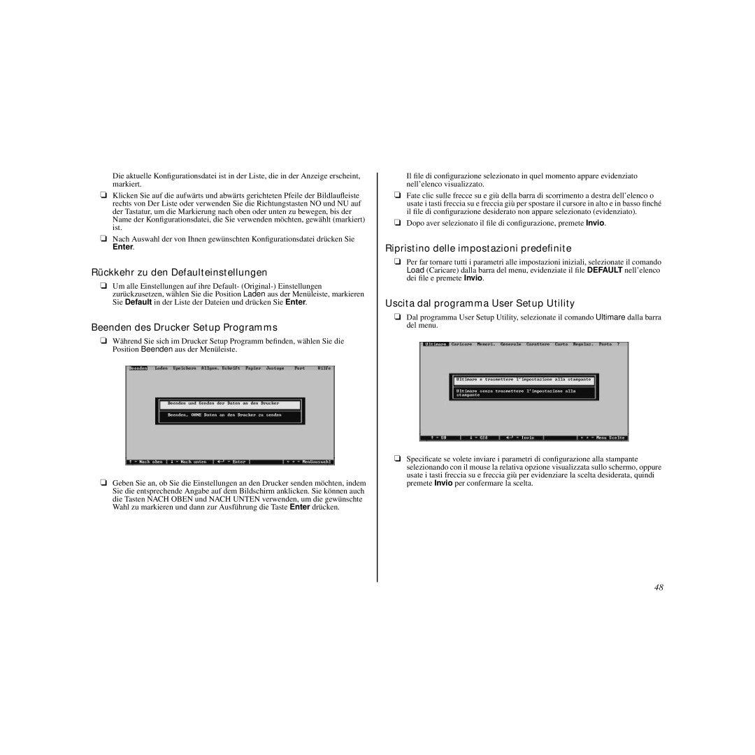 Star Micronics LC-240C user manual Rückkehr zu den Defaulteinstellungen, Beenden des Drucker Setup Programms 