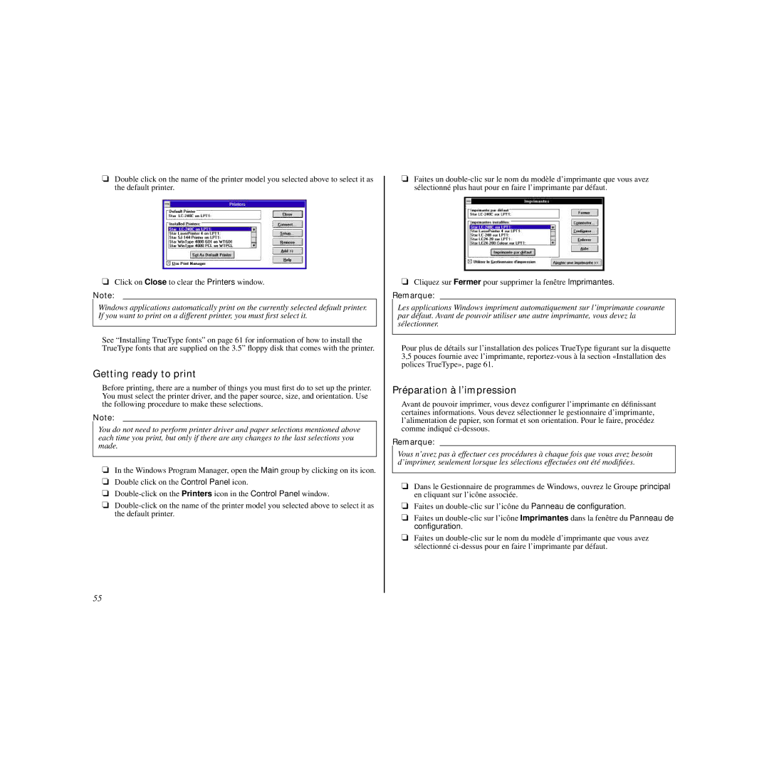 Star Micronics LC-240C user manual Getting ready to print, Préparation à l’impression 