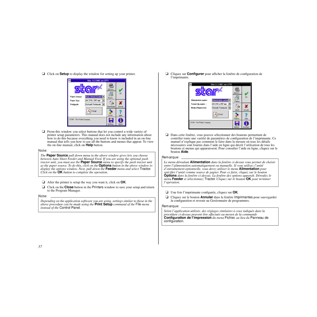 Star Micronics LC-240C user manual Remarque 