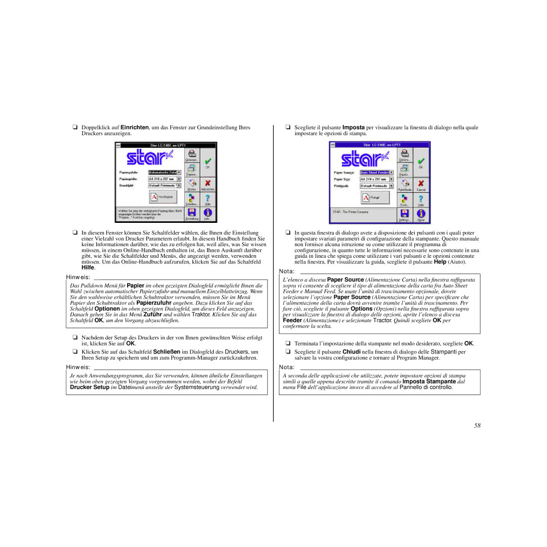 Star Micronics LC-240C user manual Hilfe Hinweis 