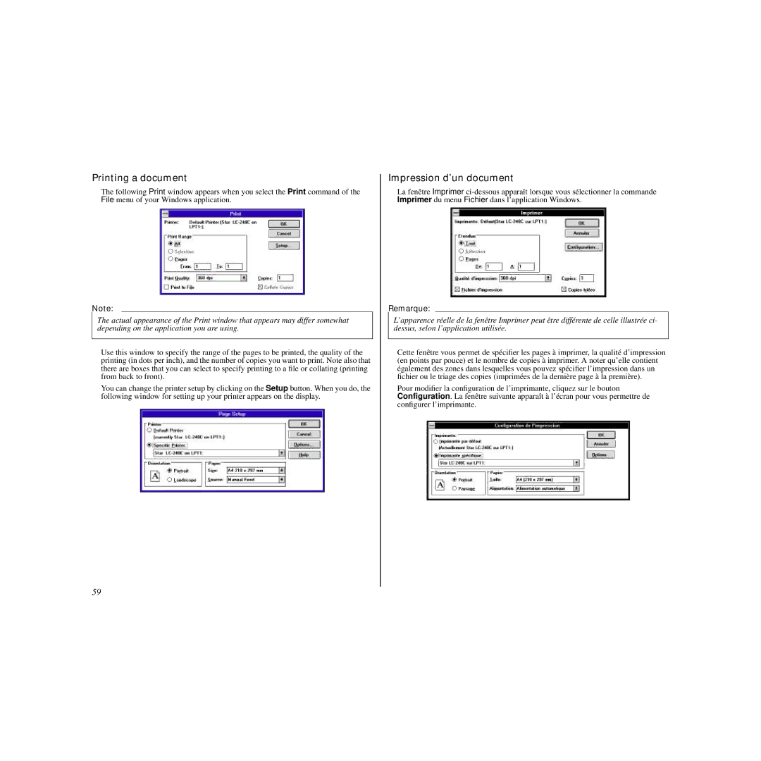 Star Micronics LC-240C user manual Printing a document, Impression d’un document 