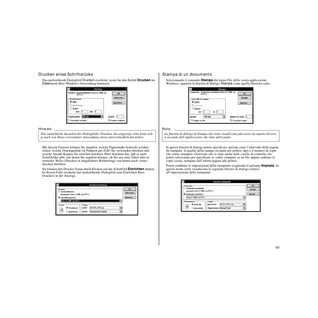 Star Micronics LC-240C user manual Drucken eines Schriftstücks, Stampa di un documento 