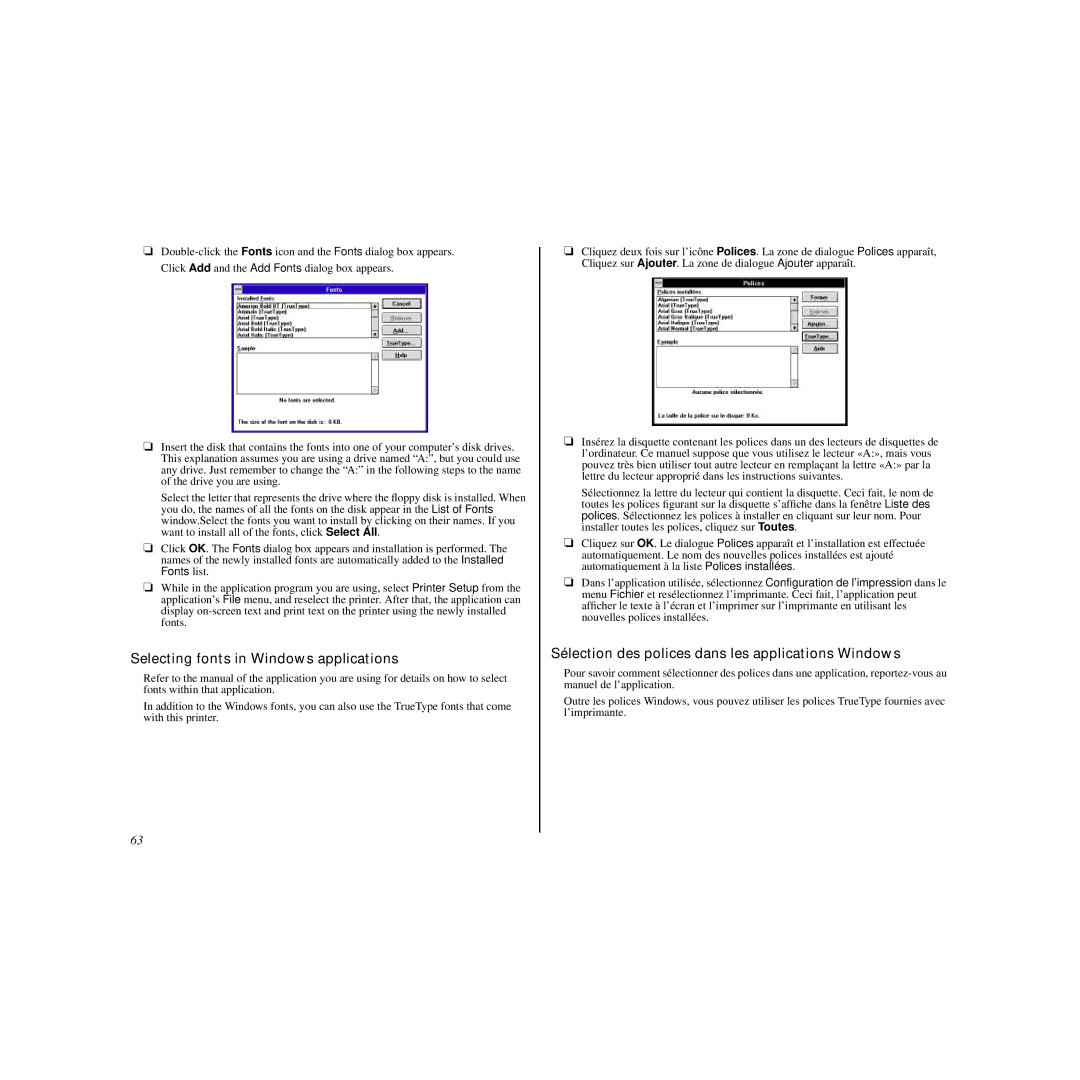 Star Micronics LC-240C Selecting fonts in Windows applications, Sélection des polices dans les applications Windows 