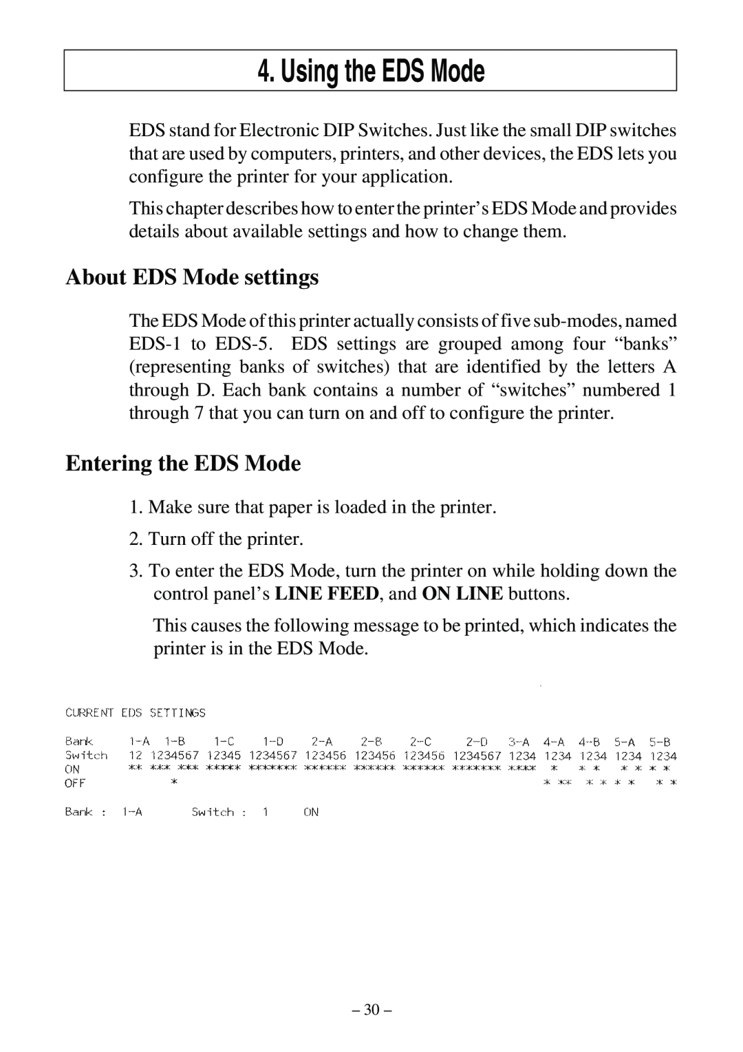 Star Micronics LC-500 user manual Using the EDS Mode, About EDS Mode settings, Entering the EDS Mode 