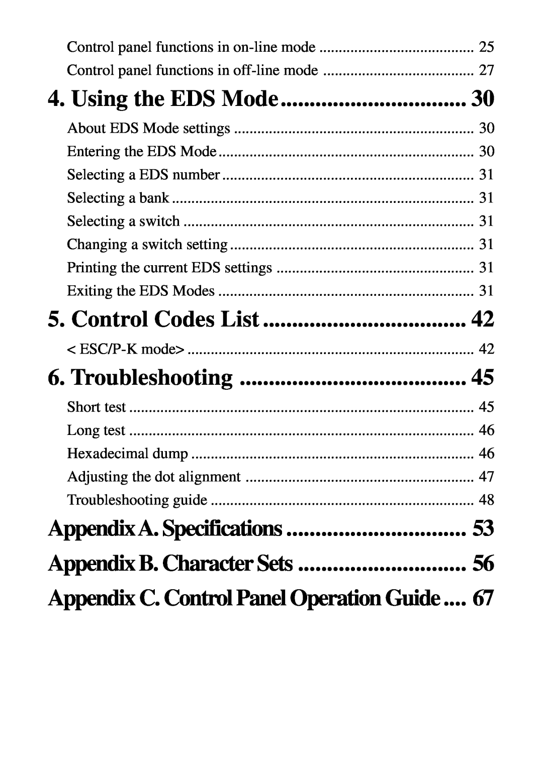 Star Micronics LC-500 user manual Using the EDS Mode, Control Codes List, Troubleshooting, Appendix A. Specifications 