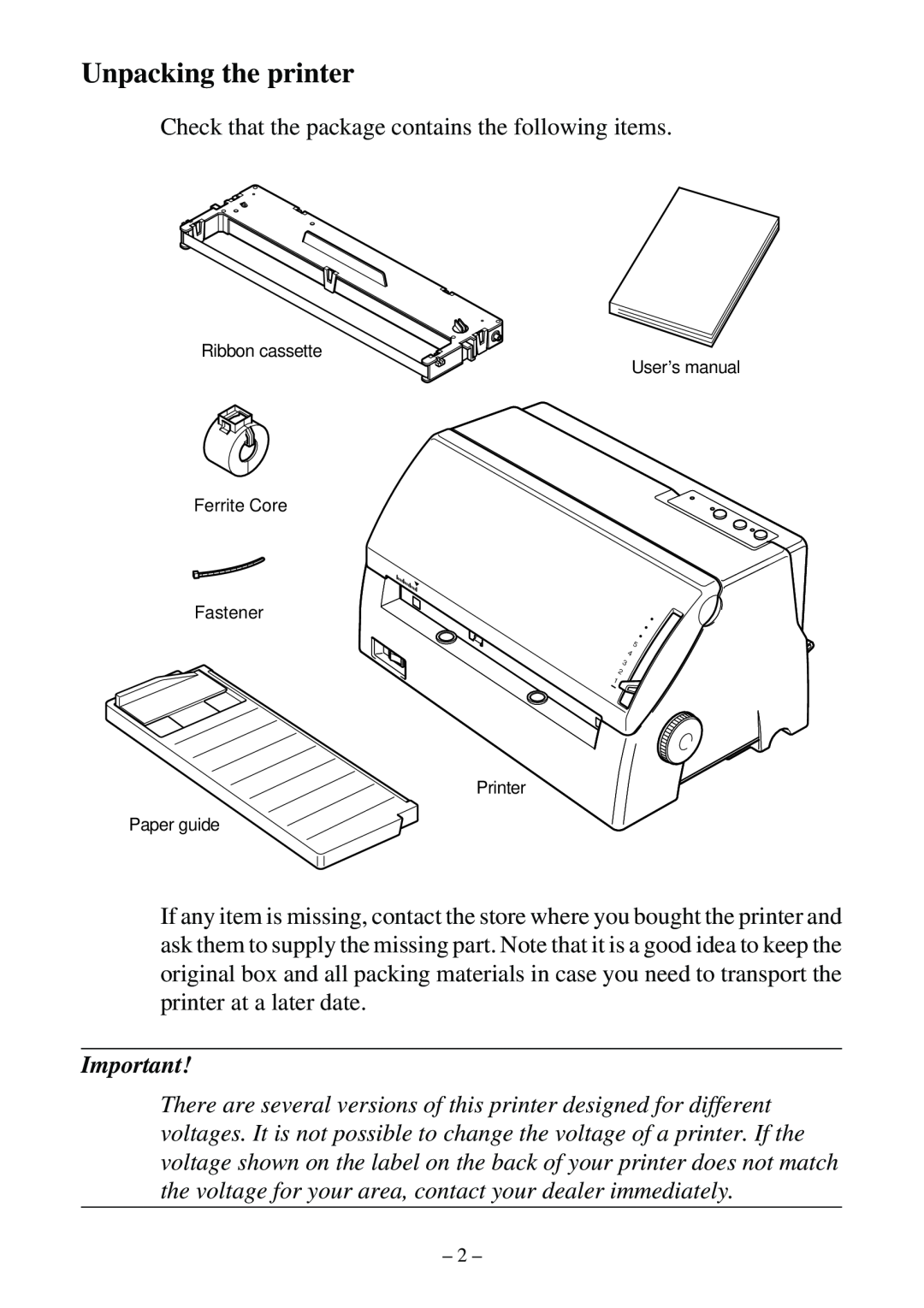 Star Micronics LC-500 user manual Unpacking the printer 