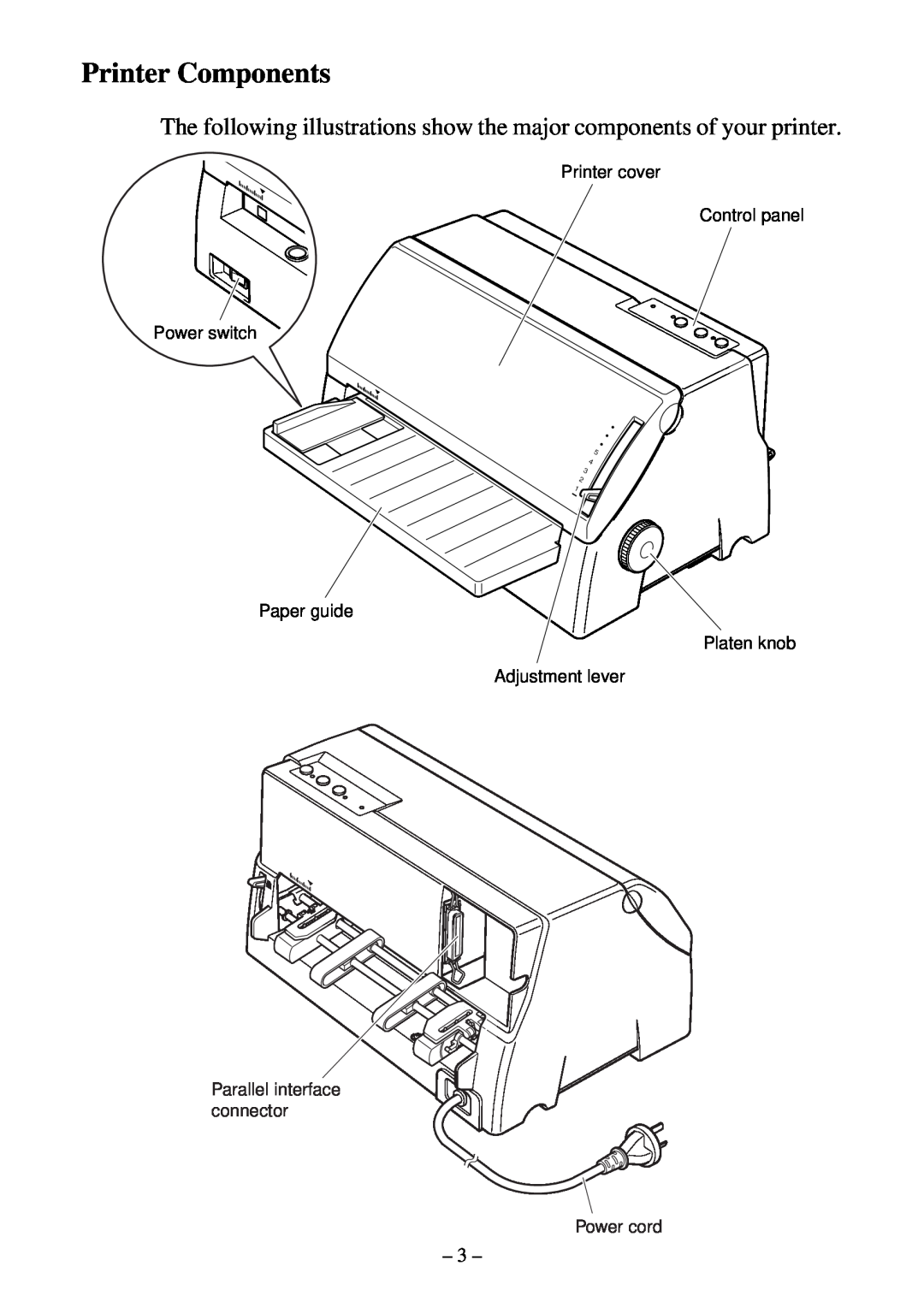 Star Micronics LC-500 Printer Components, The following illustrations show the major components of your printer, 5 4 3 2 