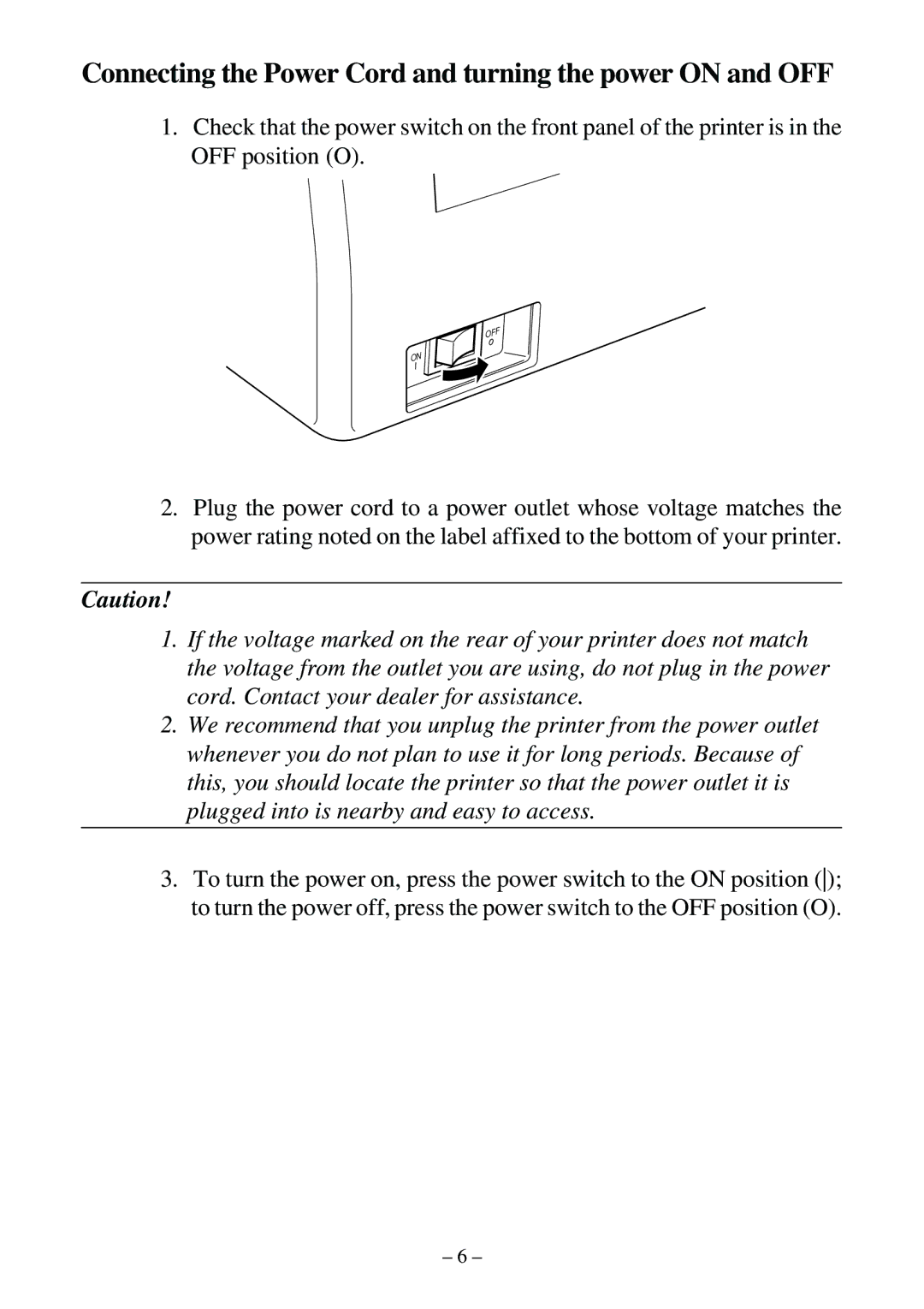 Star Micronics LC-500 user manual Connecting the Power Cord and turning the power on and OFF 