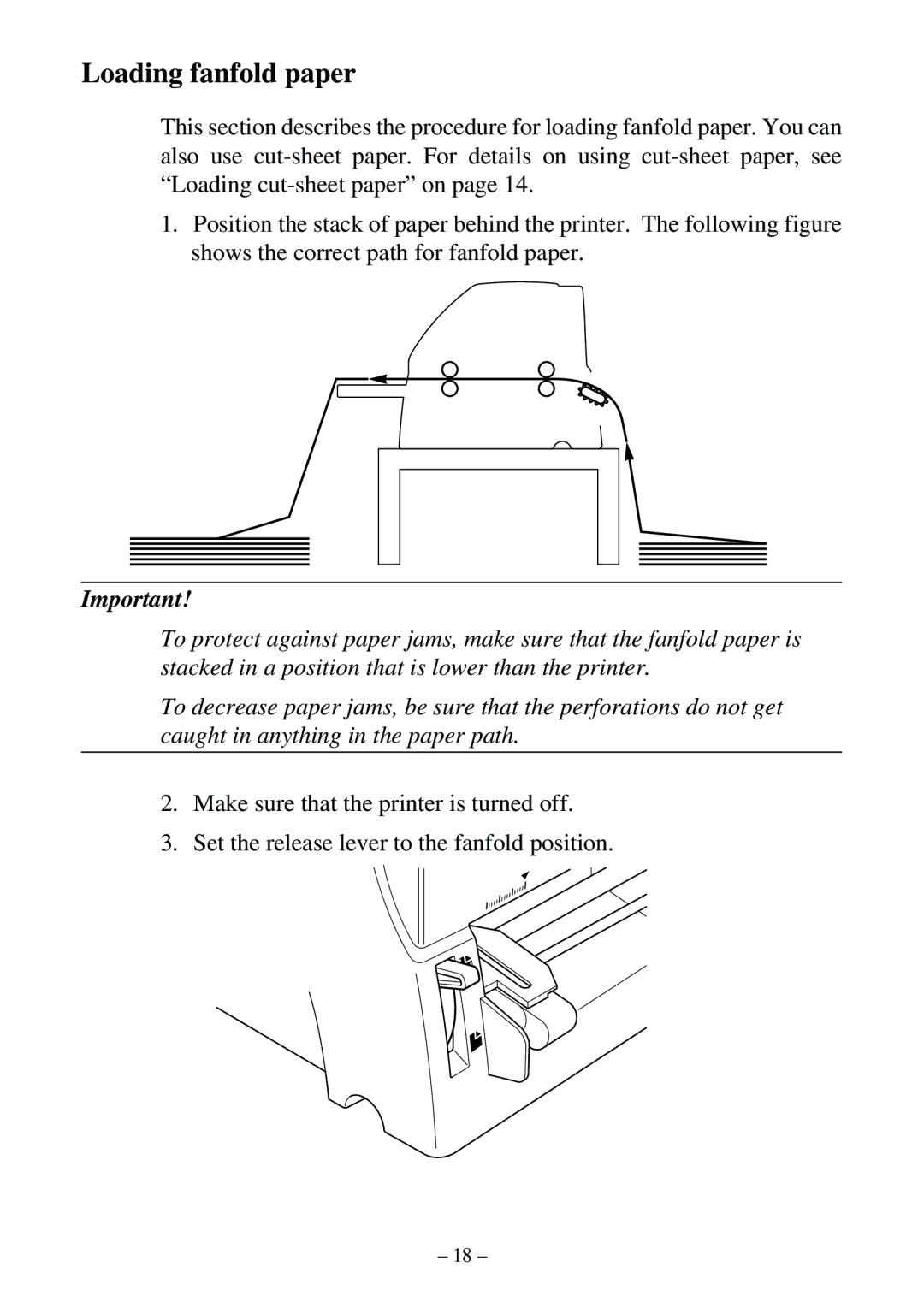 Star Micronics LC-500 user manual Loading fanfold paper 