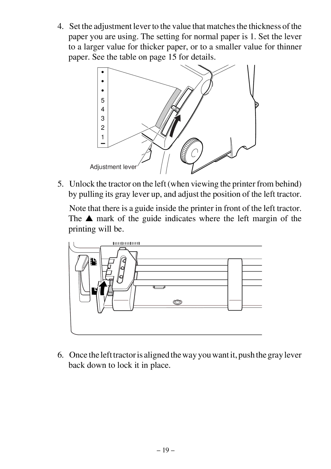 Star Micronics LC-500 user manual Adjustment lever 