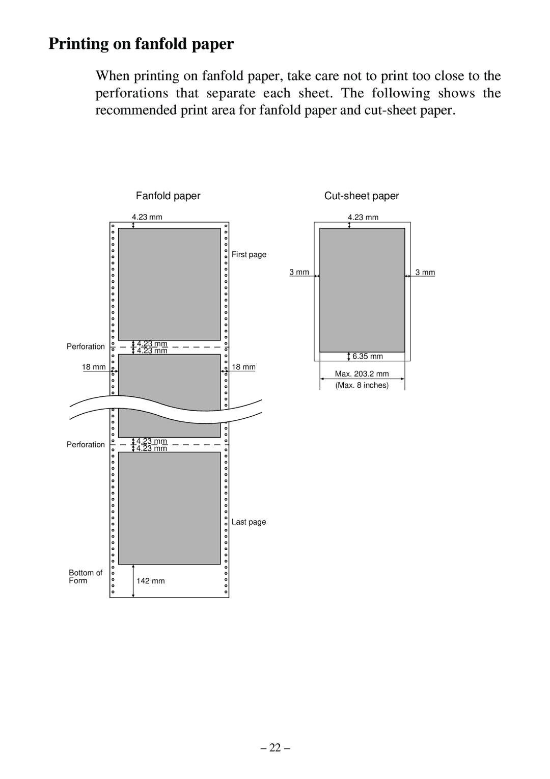 Star Micronics LC-500 user manual Printing on fanfold paper, Fanfold paper 