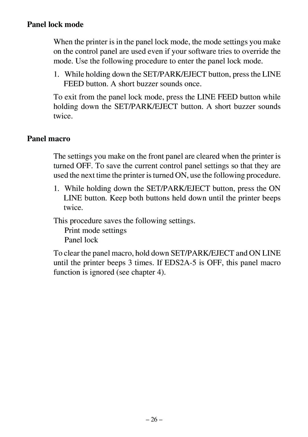 Star Micronics LC-500 user manual Panel lock mode, Panel macro 