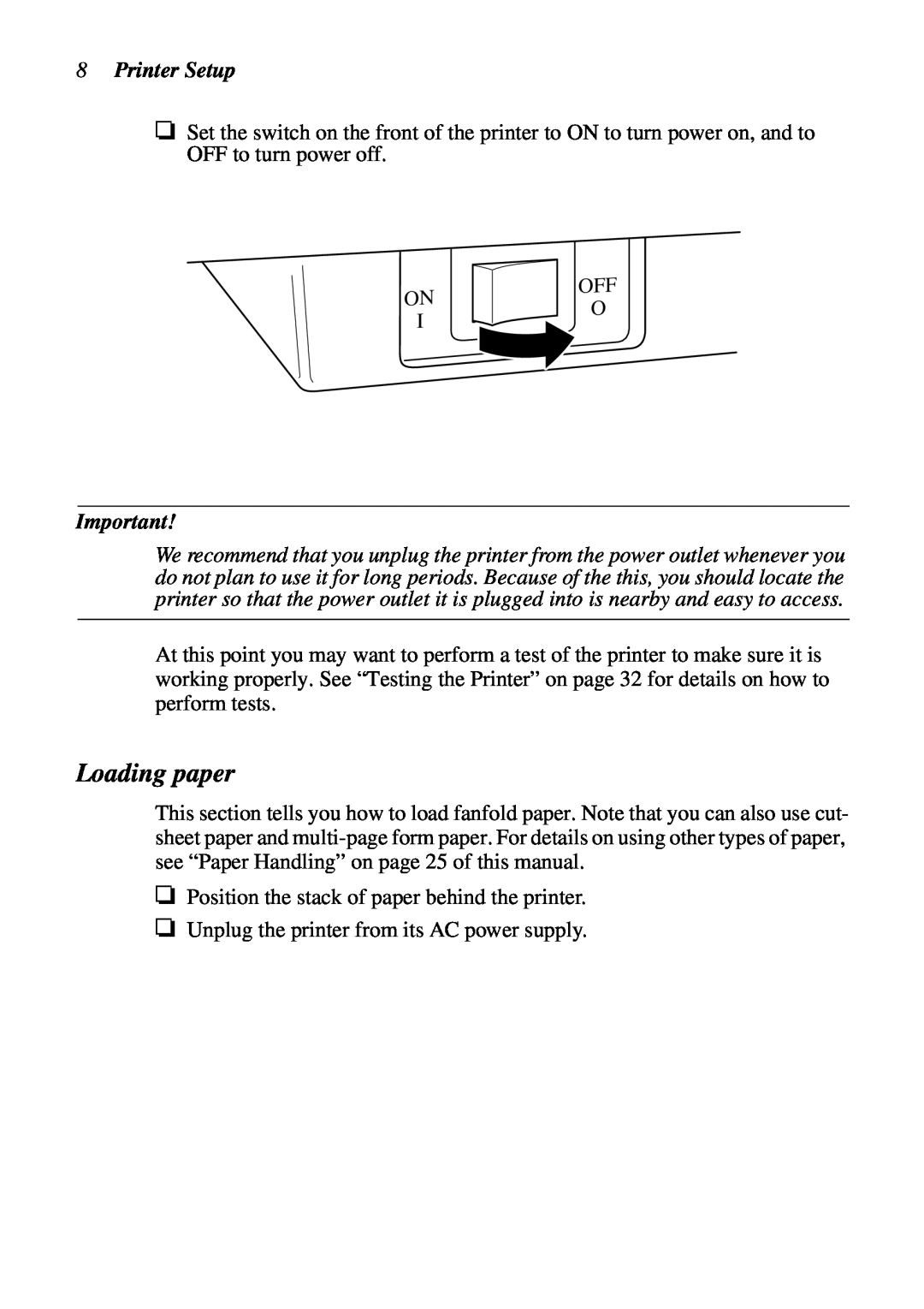 Star Micronics LC-6211 user manual Loading paper, Printer Setup 