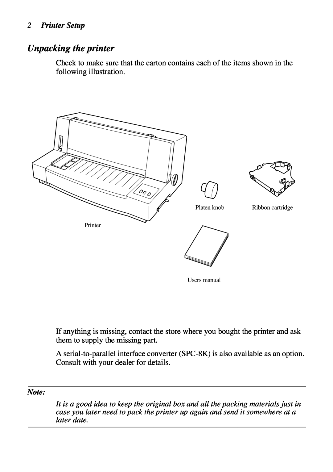 Star Micronics LC-6211 user manual Unpacking the printer, Printer Setup 