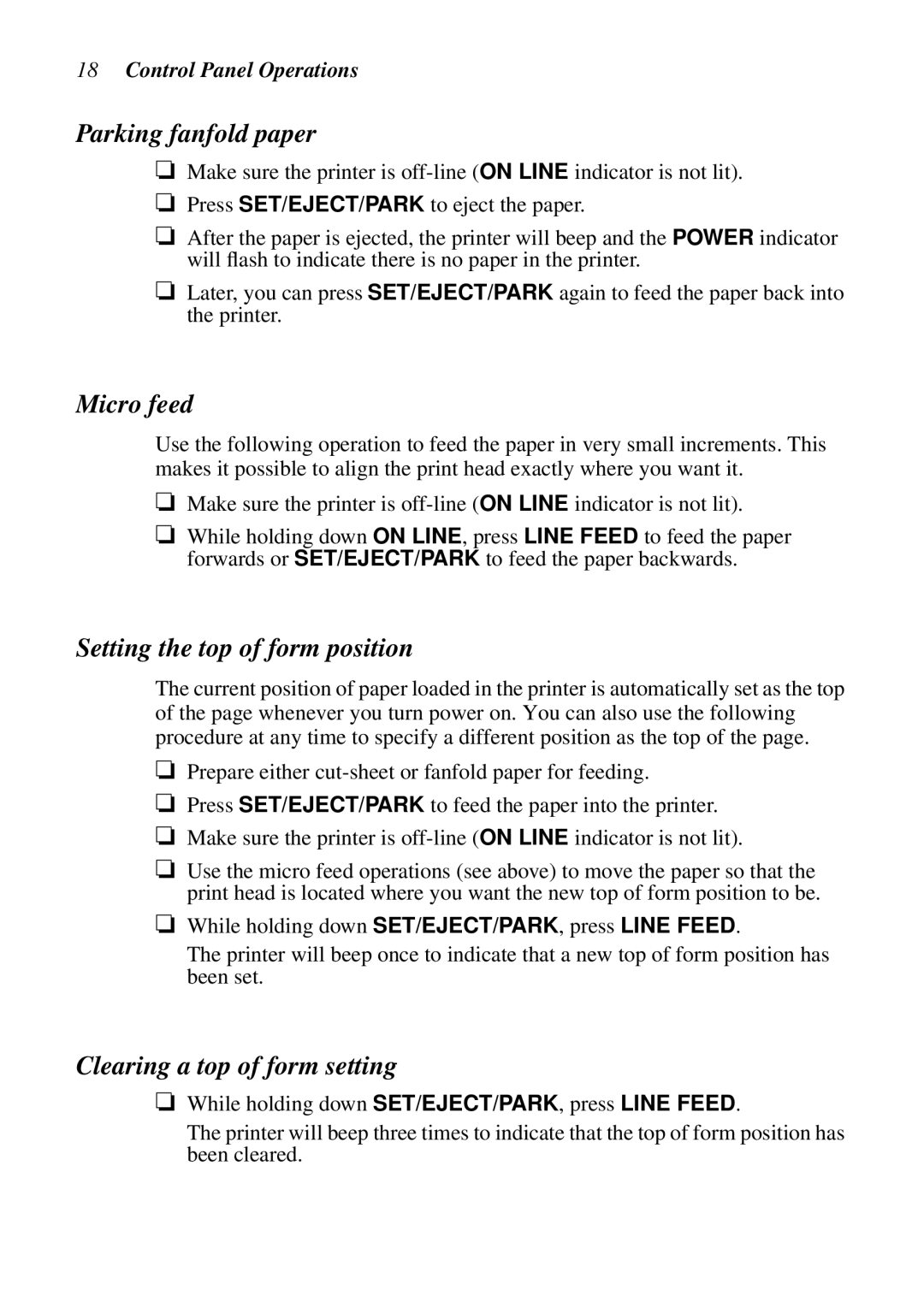 Star Micronics LC-6211 user manual Micro feed, Setting the top of form position, Clearing a top of form setting 