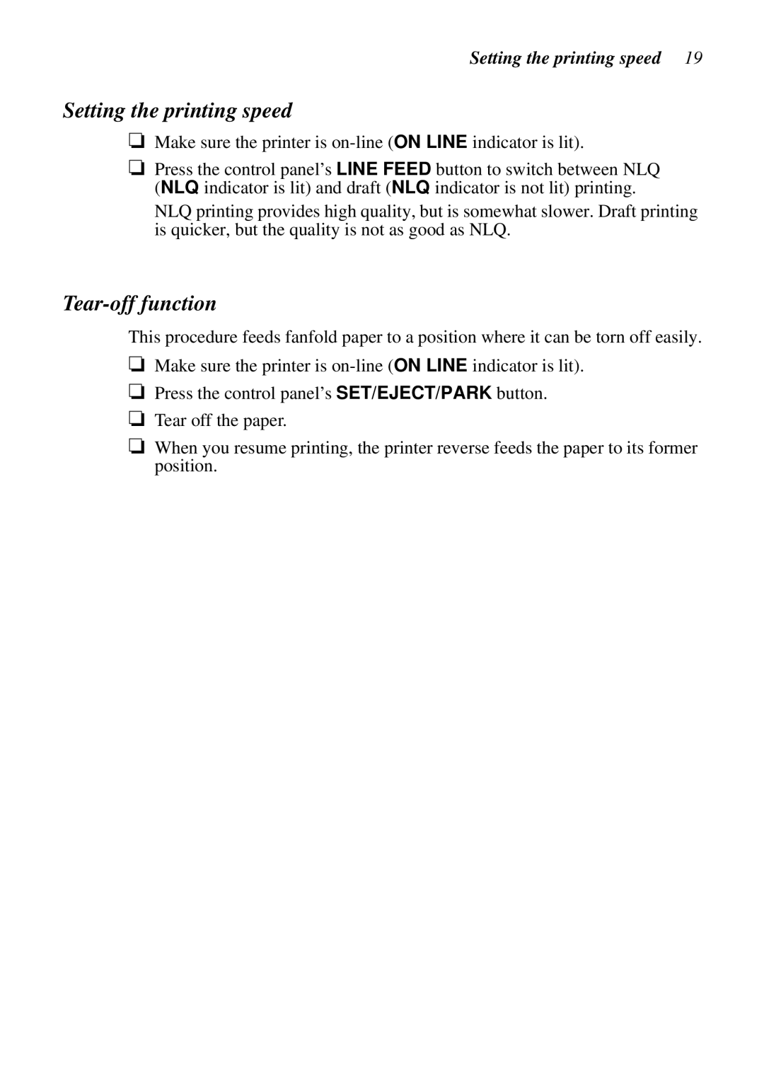 Star Micronics LC-6211 user manual Setting the printing speed, Tear-off function 