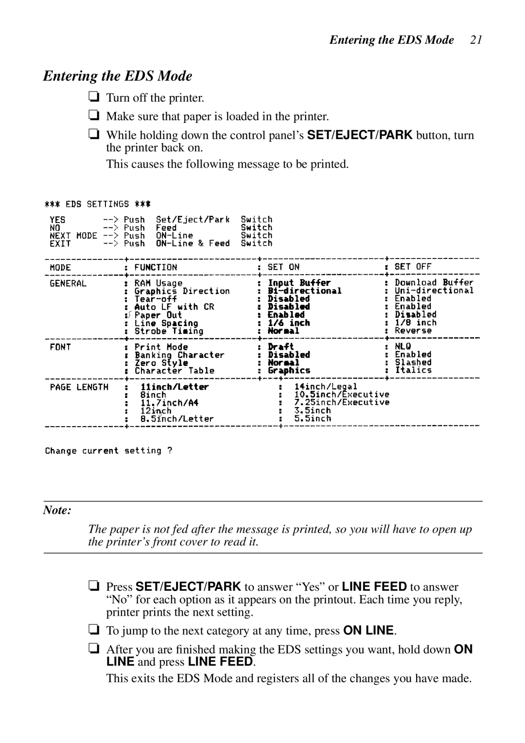 Star Micronics LC-6211 user manual Entering the EDS Mode 