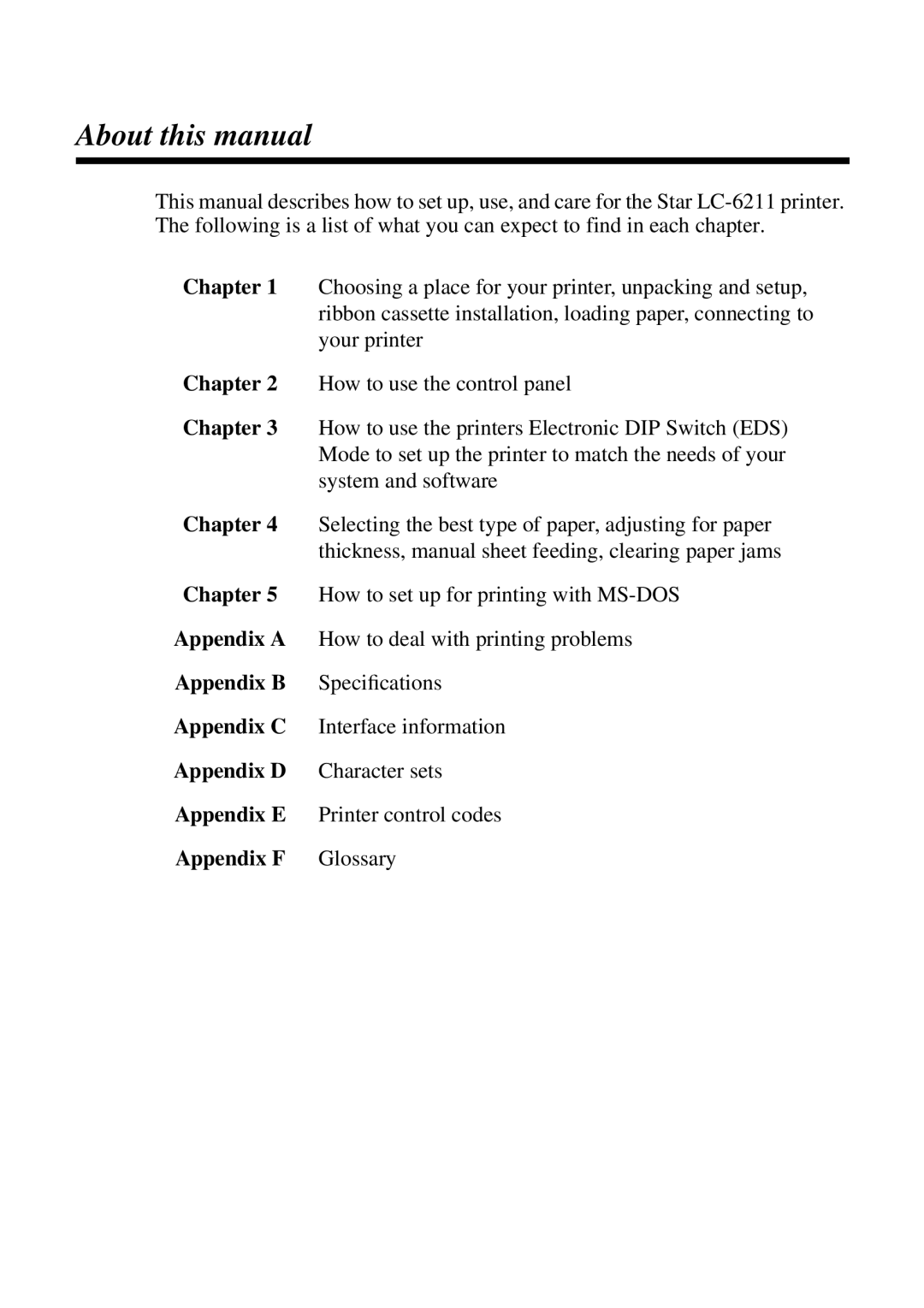 Star Micronics LC-6211 user manual About this manual, Chapter 