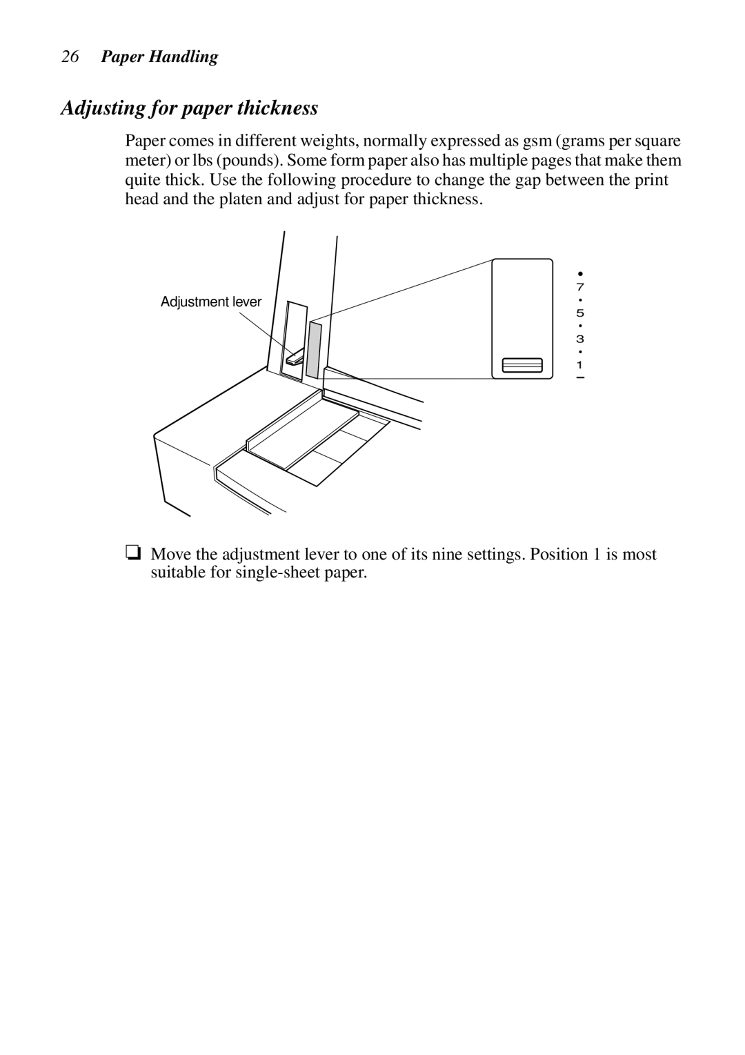 Star Micronics LC-6211 user manual Adjusting for paper thickness, Paper Handling 