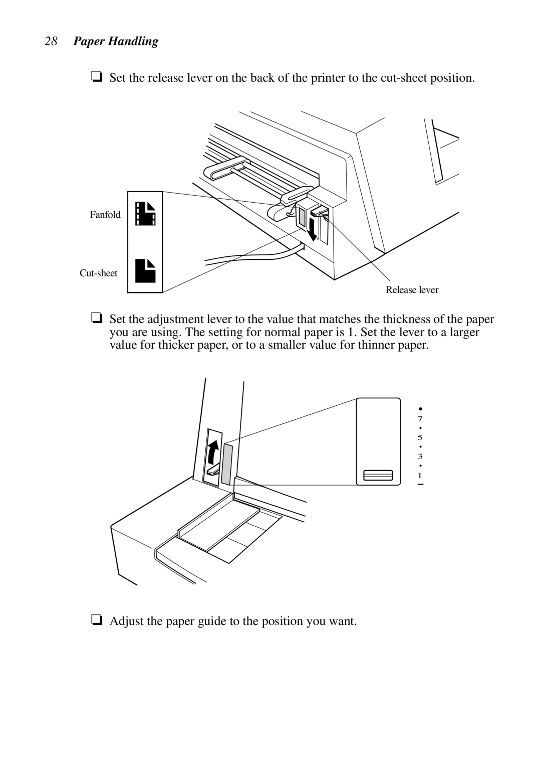 Star Micronics LC-6211 user manual Fanfold Cut-sheet Release lever 