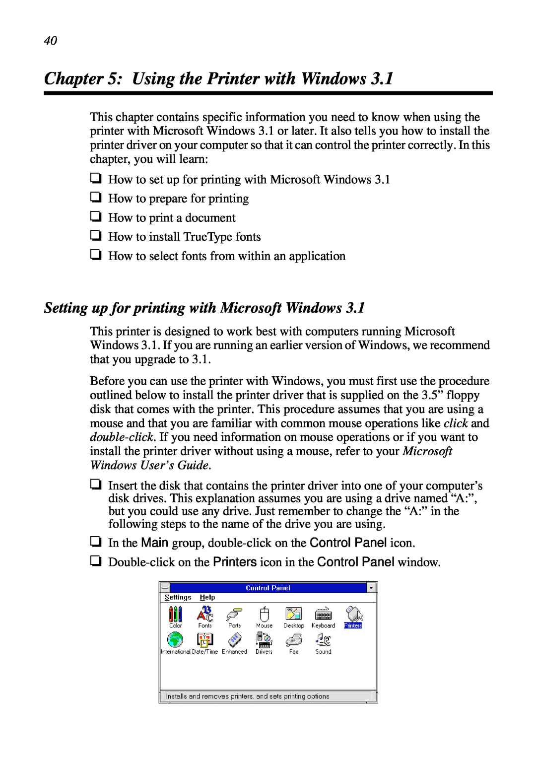 Star Micronics LC-7211 user manual Using the Printer with Windows, Setting up for printing with Microsoft Windows 