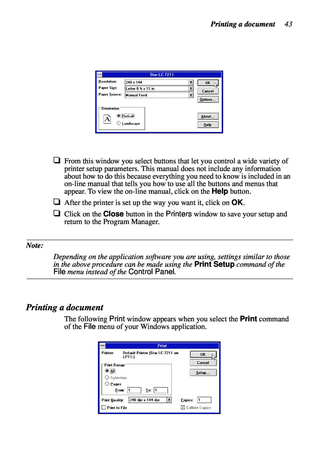 Star Micronics LC-7211 user manual Printing a document 