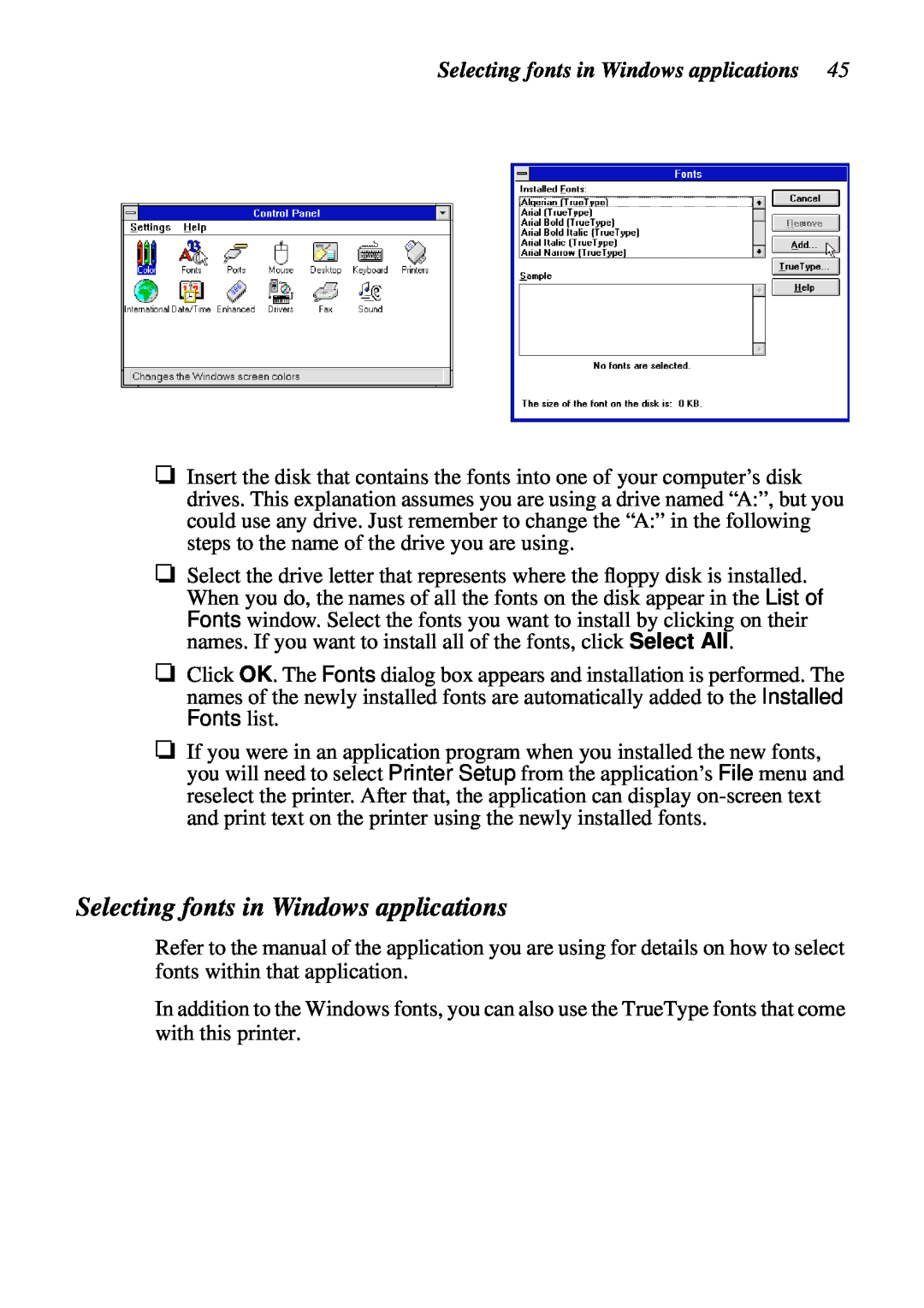 Star Micronics LC-7211 user manual Selecting fonts in Windows applications 