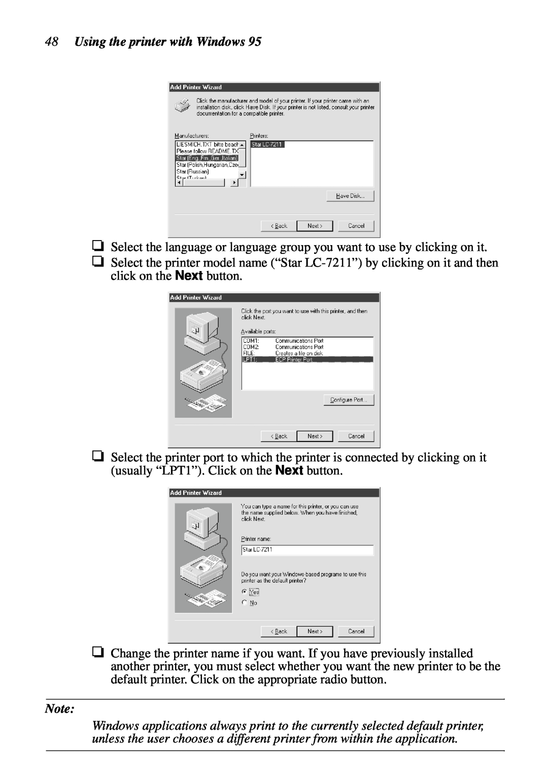 Star Micronics LC-7211 user manual Using the printer with Windows 