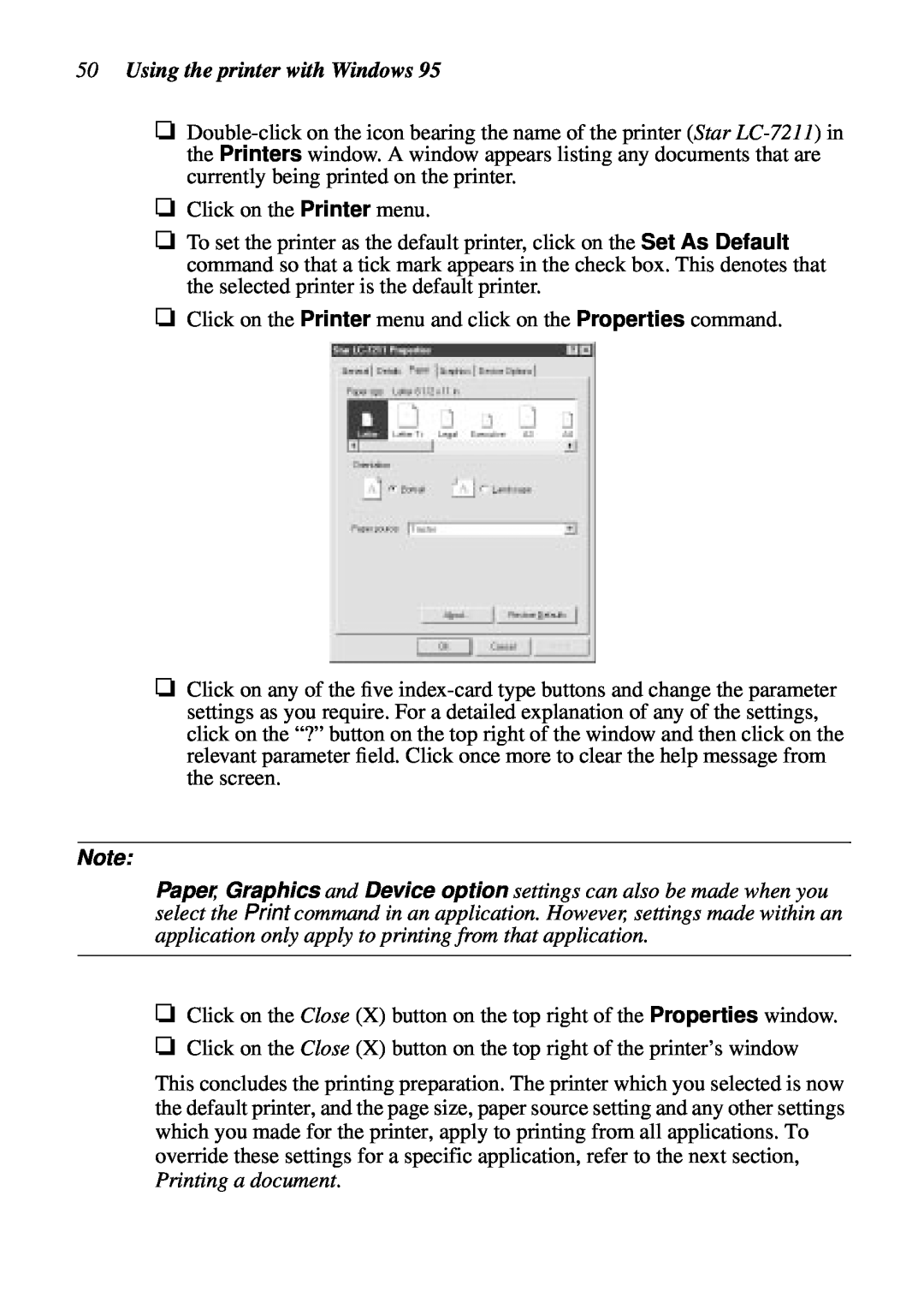 Star Micronics LC-7211 user manual Using the printer with Windows, Printing a document 