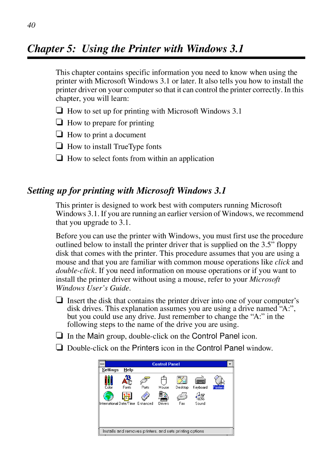 Star Micronics LC-7211 user manual Using the Printer with Windows, Setting up for printing with Microsoft Windows 