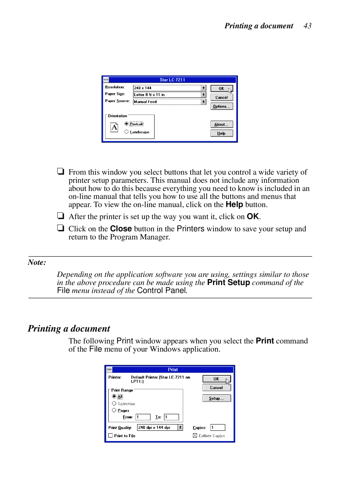 Star Micronics LC-7211 user manual Printing a document 