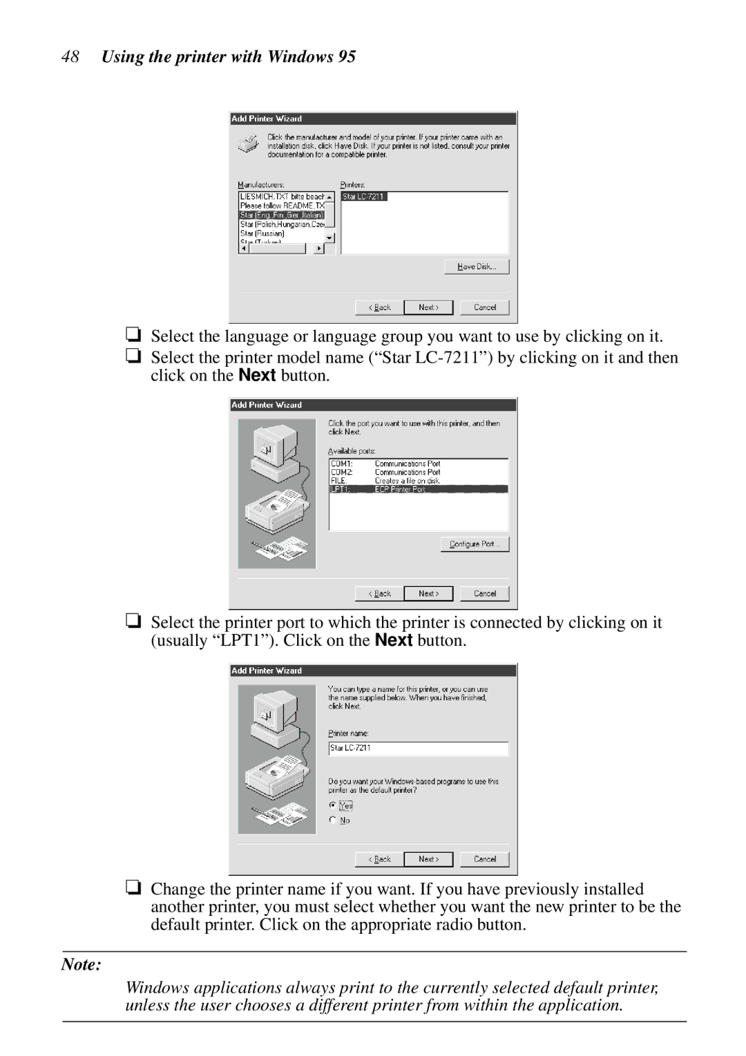 Star Micronics LC-7211 user manual Using the printer with Windows 