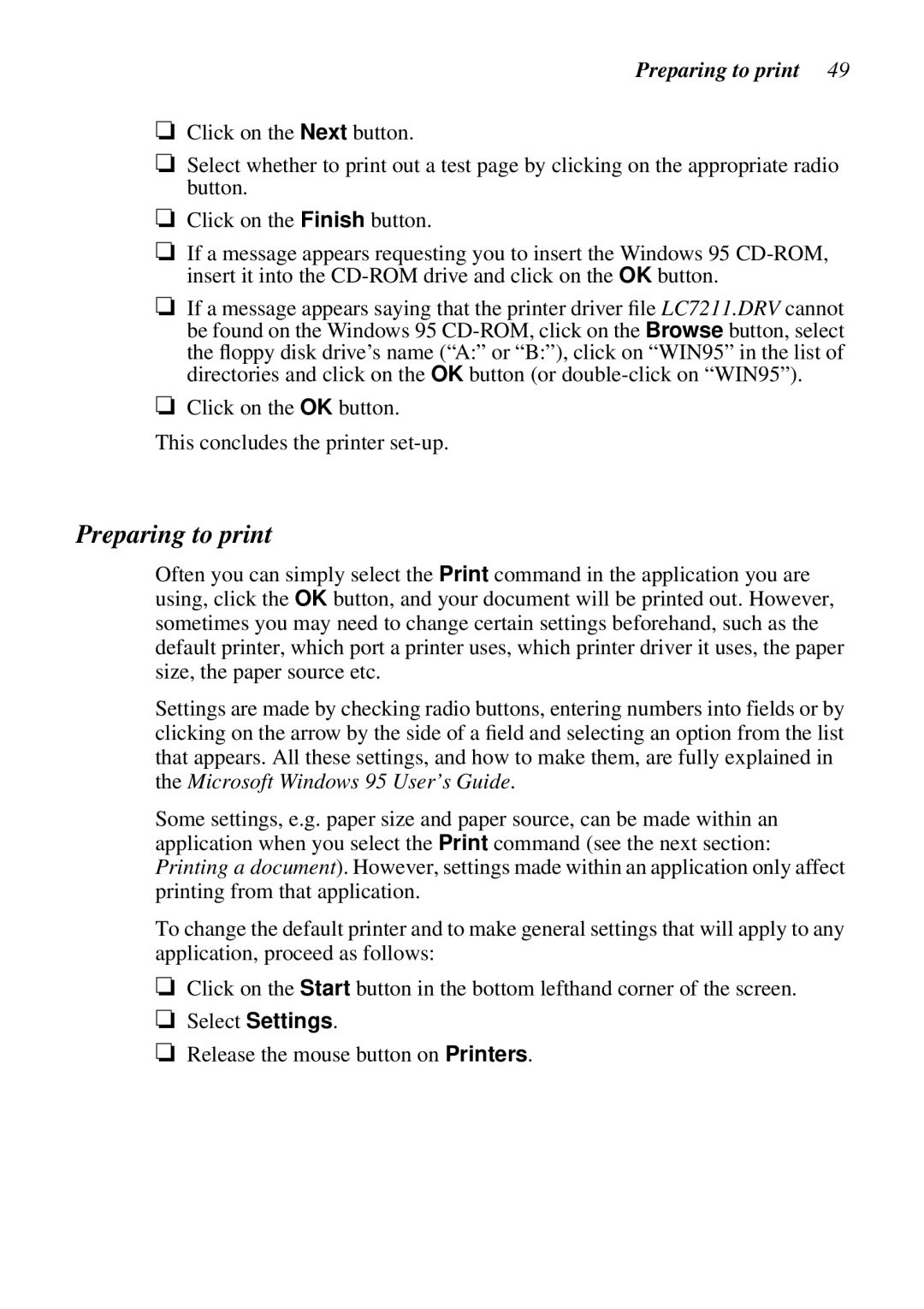 Star Micronics LC-7211 user manual Preparing to print 