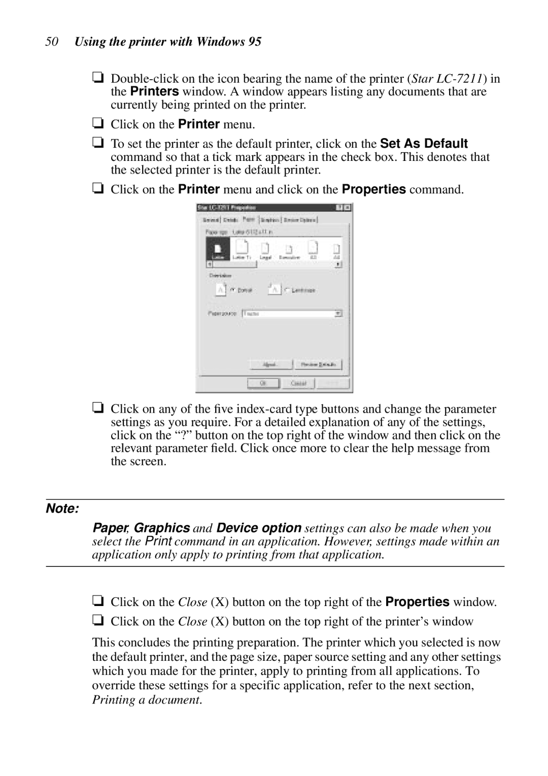 Star Micronics LC-7211 user manual Printing a document 