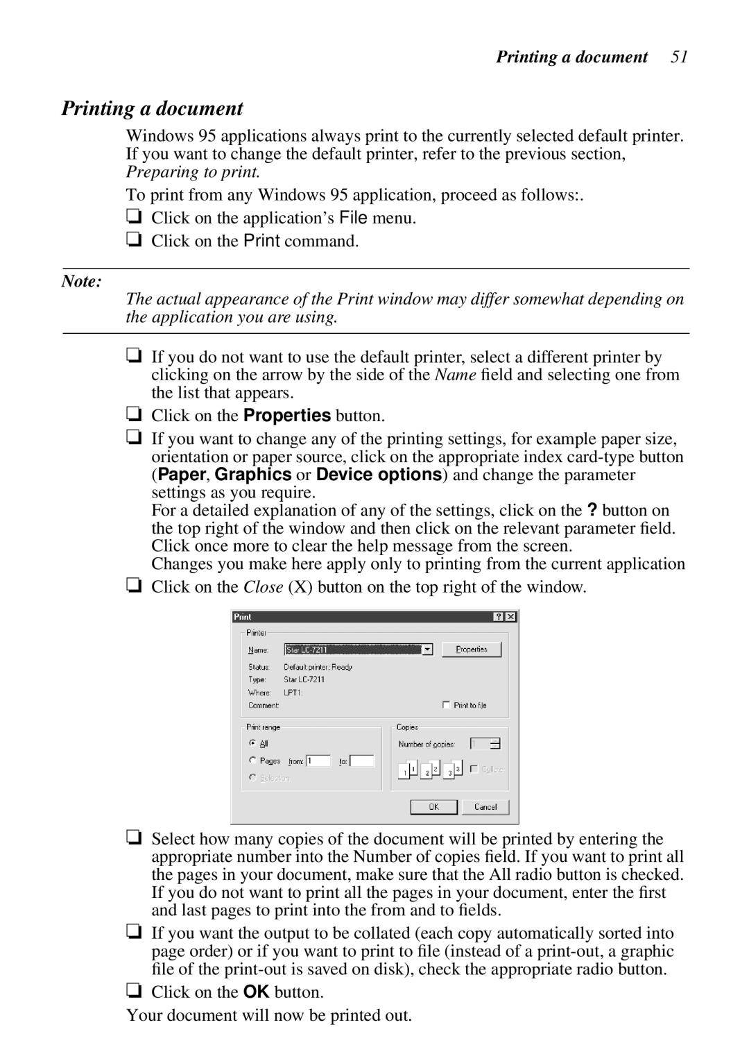 Star Micronics LC-7211 user manual Printing a document 