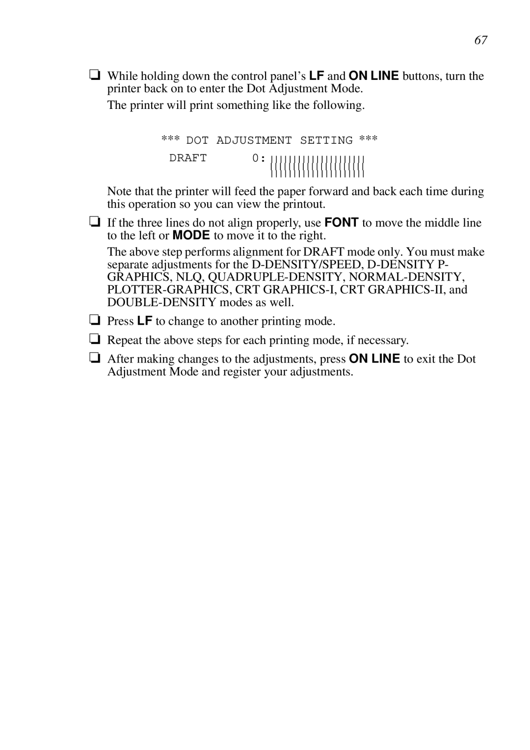 Star Micronics LC-7211 user manual DOT Adjustment Setting 